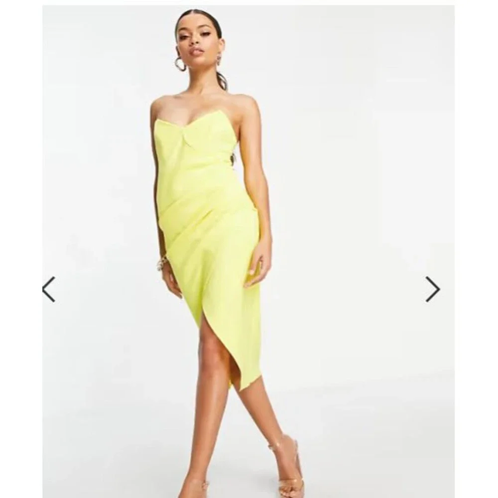 ASOS Design Bandeau Wrap Tuck Midi Slip Dress Sz 6 Tan Swearheart Neck Stretch